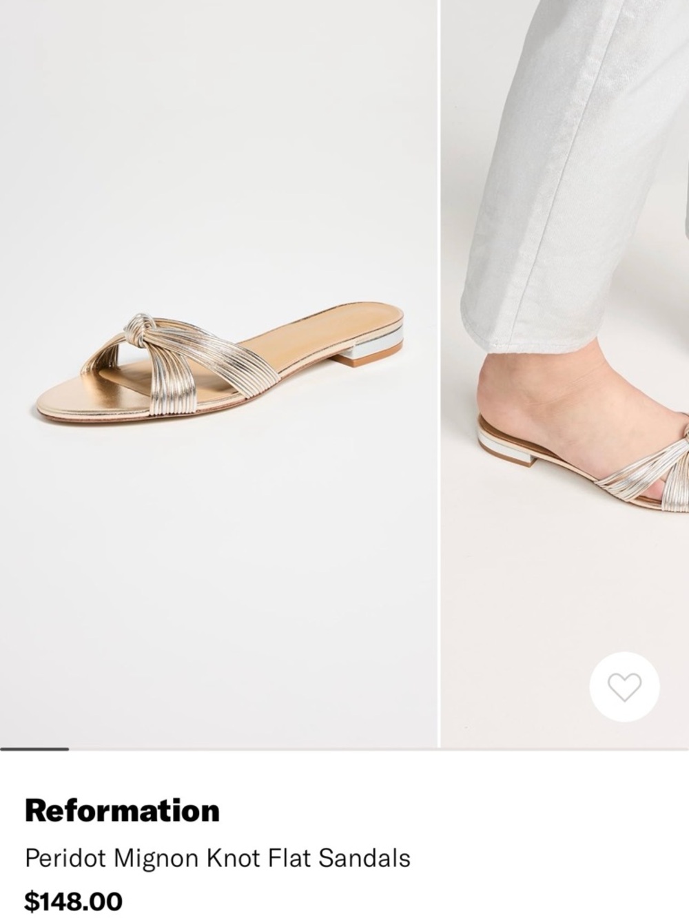 Reformation Metallic Gold Knot Flat Sandals